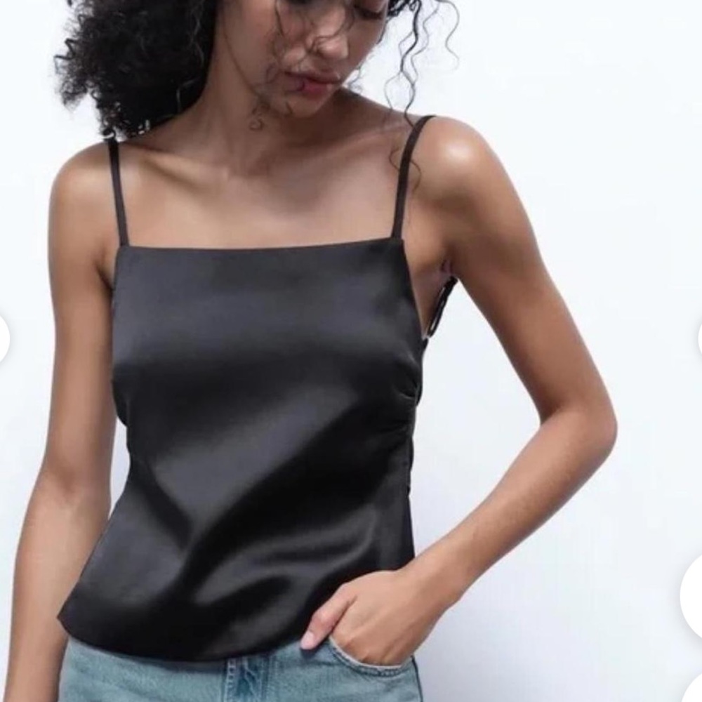 Zara XL Black Satin Backless Top
